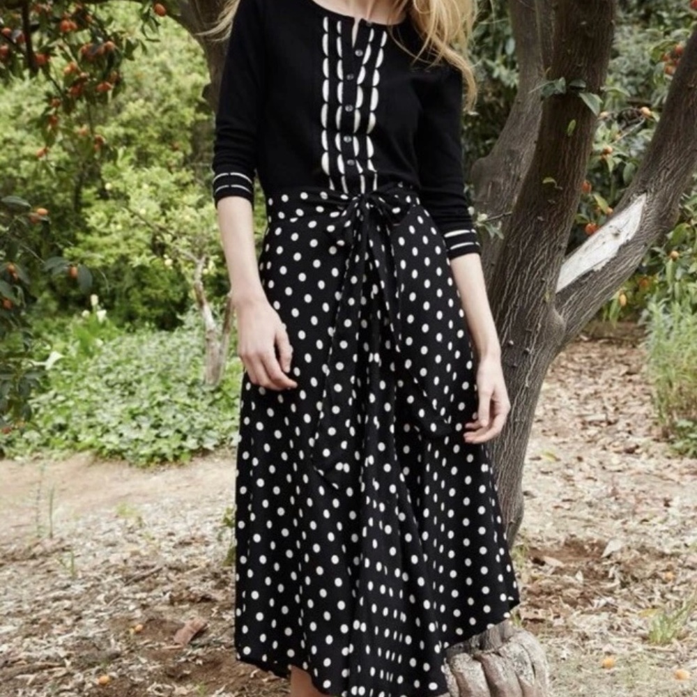 Porridge midi skirt, black with white polka dots, NWT, fully lined, size M